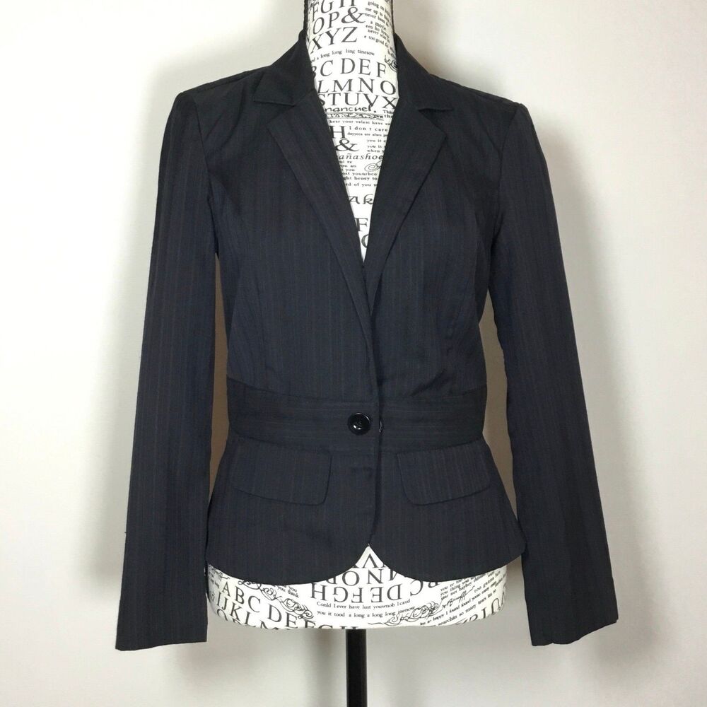 Black blazer Royal blue pinstripe and liner one button closure business casual S